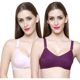 ZIVOK (Pack of 2) Women Full Coverage Non Padded Bra (Pink, Purple)