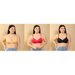ZIVOK (Pack of 3) Women Everyday Lightly Padded Bra (Pink, Black, Beige)
