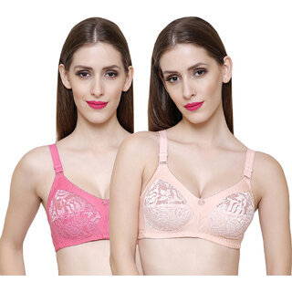 ZIVOK (Pack of 2) Women Full Coverage Non Padded Bra (Red, Beige)