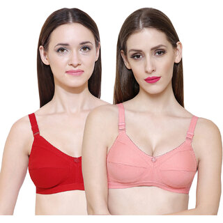 ZIVOK (Pack of 2) Women Full Coverage Non Padded Bra (Red, Beige)