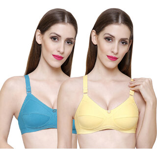 ZIVOK (Pack of 2) Women Full Coverage Non Padded Bra (Yellow, Green)