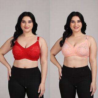 ZIVOK (Pack of 2) Women Full Coverage Lightly Padded Bra (Red, Pink)