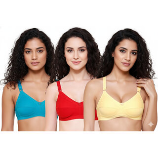 ZIVOK (Pack of 3) Women Full Coverage Non Padded Bra (Multicolor)