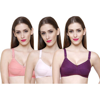 ZIVOK (Pack of 3) Women Full Coverage Lightly Padded Bra (Pink, Beige, Purple)
