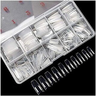 Shidara False Nails Tips Half Cover Lady French Style Acrylic Artificial Tip Manicure with box for Nail Art Salons and Home DIY  Clear  100 Pieces
