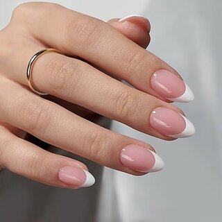 Stick On Nail  Press-On Nails  24 Reusable Soft Gel Nails  Short Round Shape with White Tips  Long Lasting Korean Liquid Nail Glue and Tabs Included  Indie Nails Transparent French Nail Tips