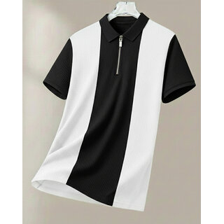 Ausk Mens Black, White Checkered Cotton Blend Polo T-Shirt