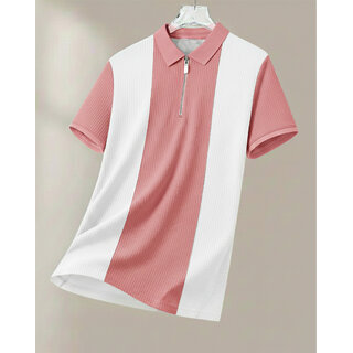 Ausk Mens Pink, White Checkered Cotton Blend Polo T-Shirt