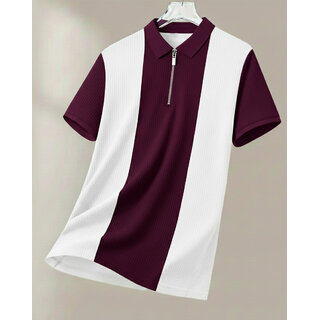 Ausk Mens Purple, White Checkered Cotton Blend Polo T-Shirt