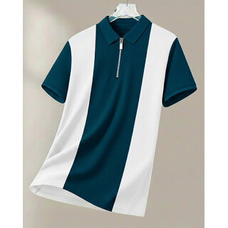 Ausk Mens Dark Blue, White Checkered Cotton Blend Polo T-Shirt