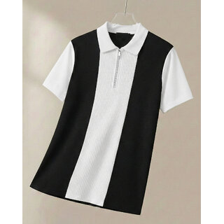 Ausk Mens Beige, Black Checkered Cotton Blend Polo T-Shirt