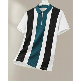 Ausk Mens Multicolor, Teal Blue Checkered Cotton Blend Polo T-Shirt