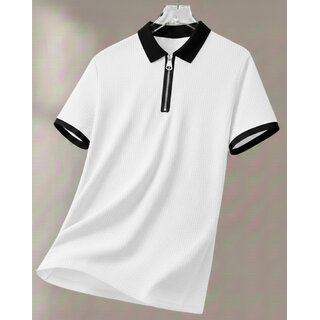 Ausk Mens White, Multicolor Solid Cotton Blend Polo T-Shirt