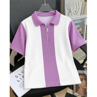 Ausk Mens Lavender, White Checkered Cotton Blend Polo T-Shirt