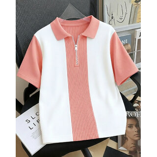Ausk Mens Pink, White Checkered Cotton Blend Polo T-Shirt