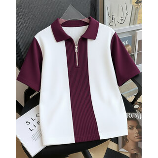 Ausk Mens Purple, White Checkered Cotton Blend Polo T-Shirt