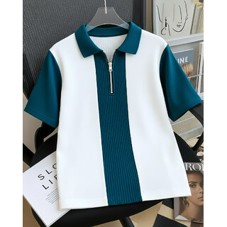 Ausk Mens Dark Blue, White Checkered Cotton Blend Polo T-Shirt