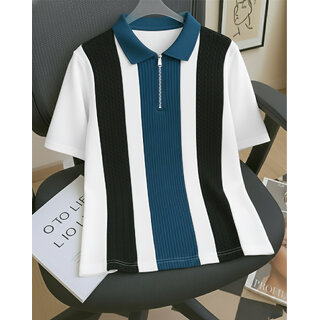 Ausk Mens Multicolor, Teal Blue Checkered Cotton Blend Polo T-Shirt