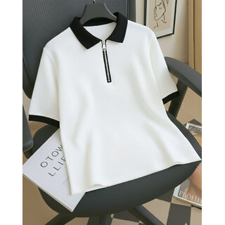 Ausk Mens White, Multicolor Solid Cotton Blend Polo T-Shirt