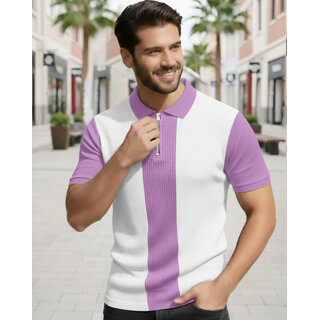 Ausk Mens Lavender, White Checkered Cotton Blend Polo T-Shirt