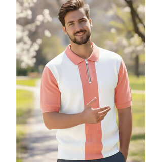 Ausk Mens Pink, White Checkered Cotton Blend Polo T-Shirt