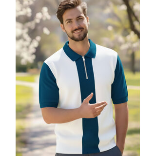 Ausk Mens Dark Blue, White Checkered Cotton Blend Polo T-Shirt