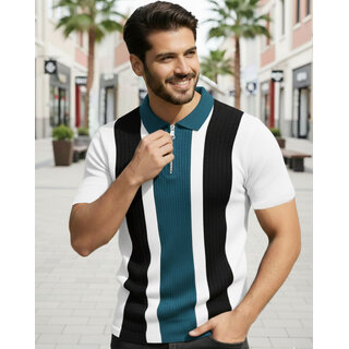 Ausk Mens Multicolor, Teal Blue Checkered Cotton Blend Polo T-Shirt