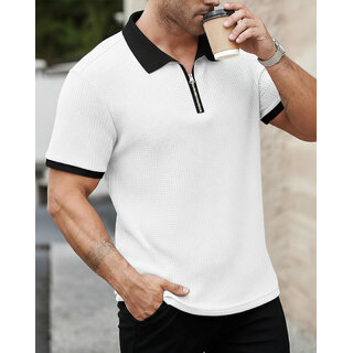 Ausk Mens White, Multicolor Solid Cotton Blend Polo T-Shirt