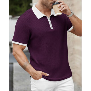 Ausk Mens Purple, White Solid Cotton Blend Polo T-Shirt