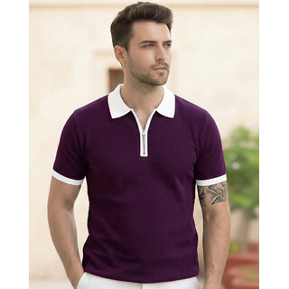 Ausk Mens Purple, White Solid Cotton Blend Polo T-Shirt