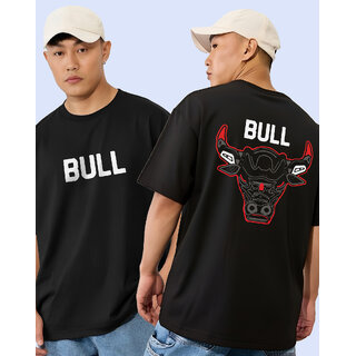 Ausk Mens Black Printed Cotton Blend Round Neck Oversized T-Shirt