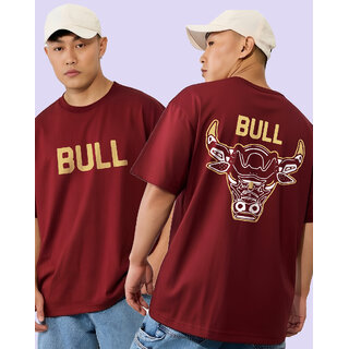 Ausk Mens Maroon Printed Cotton Blend Round Neck Oversized T-Shirt
