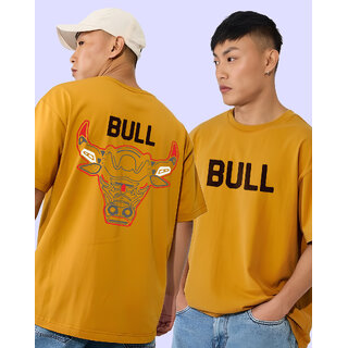 Ausk Mens Mustard Printed Cotton Blend Round Neck Oversized T-Shirt