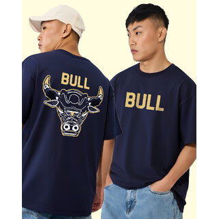 Ausk Mens Blue Printed Cotton Blend Round Neck Oversized T-Shirt