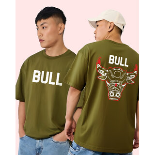 Ausk Mens Green Printed Cotton Blend Round Neck Oversized T-Shirt