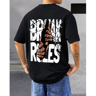 Ausk Mens Black Printed Cotton Blend Round Neck Oversized T-Shirt