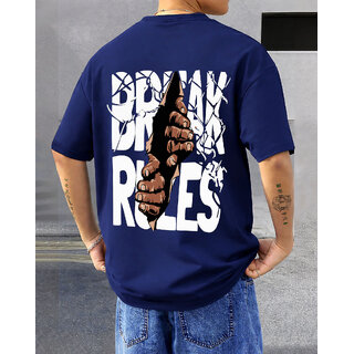 Ausk Mens Blue Printed Cotton Blend Round Neck Oversized T-Shirt