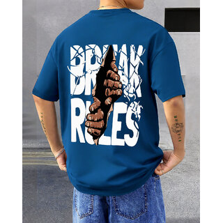 Ausk Mens Teal Blue Printed Cotton Blend Round Neck Oversized T-Shirt