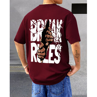 Ausk Mens Maroon Printed Cotton Blend Round Neck Oversized T-Shirt