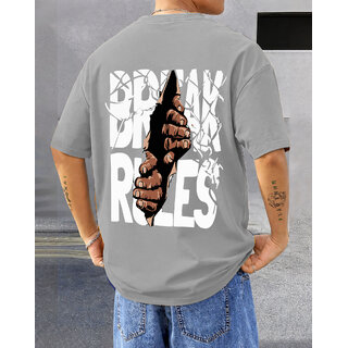 Ausk Mens Grey Printed Cotton Blend Round Neck Oversized T-Shirt