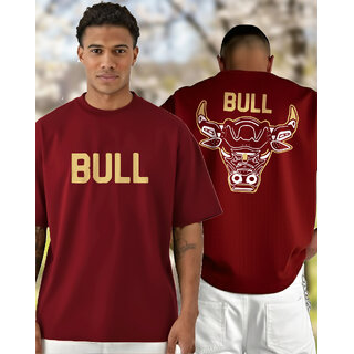 Ausk Mens Maroon Printed Cotton Blend Round Neck Oversized T-Shirt