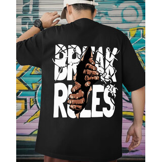 Ausk Mens Black Printed Cotton Blend Round Neck Oversized T-Shirt