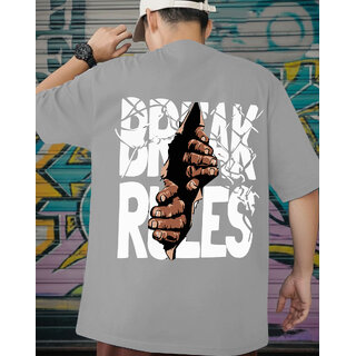 Ausk Mens Grey Printed Cotton Blend Round Neck Oversized T-Shirt