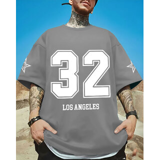 Ausk Mens Grey Printed Cotton Blend Round Neck Oversized T-Shirt