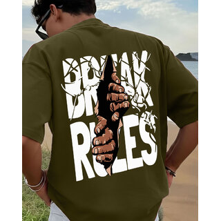 Ausk Mens Green Printed Cotton Blend Round Neck Oversized T-Shirt