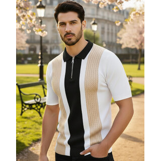 Ausk Mens Multicolor Graphic Print Cotton Blend Polo Collar T-Shirt