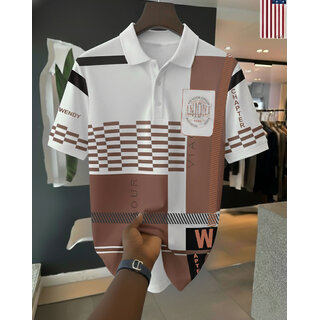 Ausk Mens White, Grey Graphic Print Cotton Blend Polo Collar T-Shirt