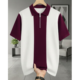 Ausk Mens Purple, White Graphic Print Cotton Blend Polo Collar T-Shirt