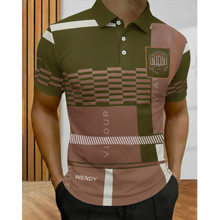 Ausk Mens Green, White Graphic Print Cotton Blend Polo Collar T-Shirt