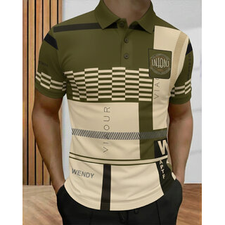 Ausk Mens Multicolor, Green Graphic Print Cotton Blend Polo Collar T-Shirt
